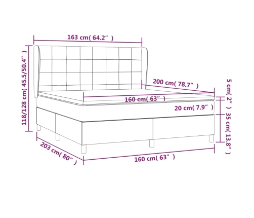 Cama box spring con colchón tela azul 160x200 cm