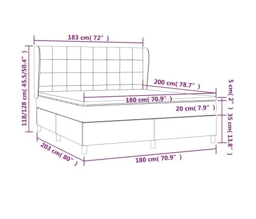 Cama box spring con colchón tela gris claro 180x200 cm