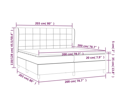 Cama box spring con colchón tela gris claro 200x200 cm