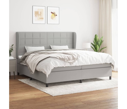 Cama box spring con colchón tela gris claro 200x200 cm