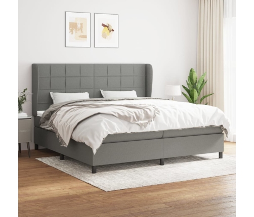 Cama box spring con colchón tela gris oscuro 200x200 cm