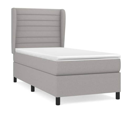 Cama box spring con colchón tela gris claro 80x200 cm