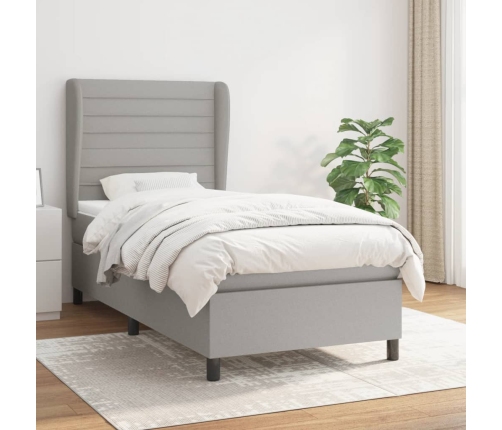 Cama box spring con colchón tela gris claro 80x200 cm