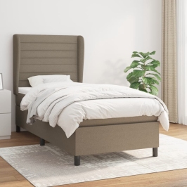 Cama box spring con colchón tela gris taupe 90x190 cm