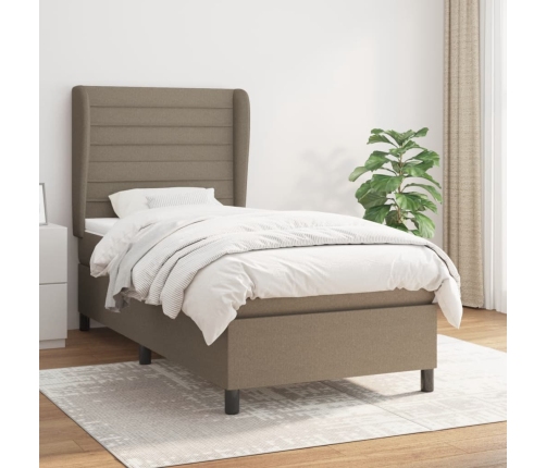 Cama box spring con colchón tela gris taupe 90x190 cm