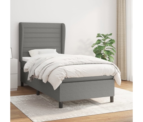 Cama box spring con colchón tela gris oscuro 90x200 cm