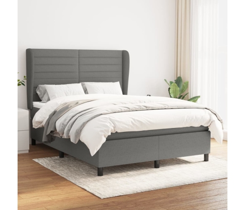 Cama box spring con colchón tela gris oscuro 140x190 cm