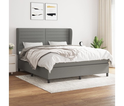 Cama box spring con colchón tela gris oscuro 160x200 cm