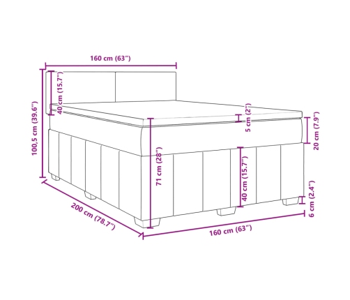 Cama box spring con colchón tela gris taupe 160x200 cm