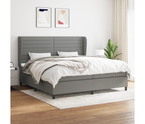 Cama box spring con colchón tela gris oscuro 200x200 cm