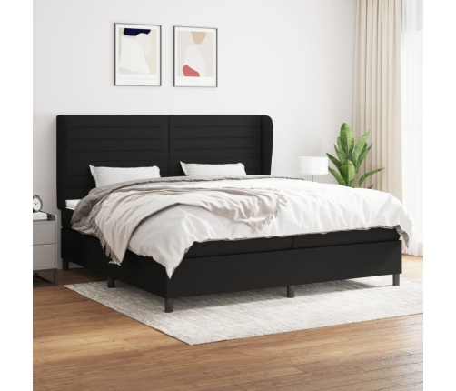 Cama box spring con colchón tela negro 200x200 cm