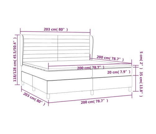 Cama box spring con colchón tela color crema 200x200 cm