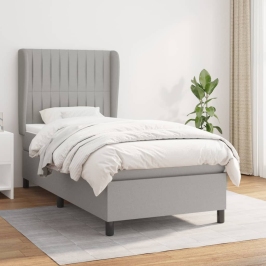 Cama box spring con colchón tela gris claro 80x200 cm