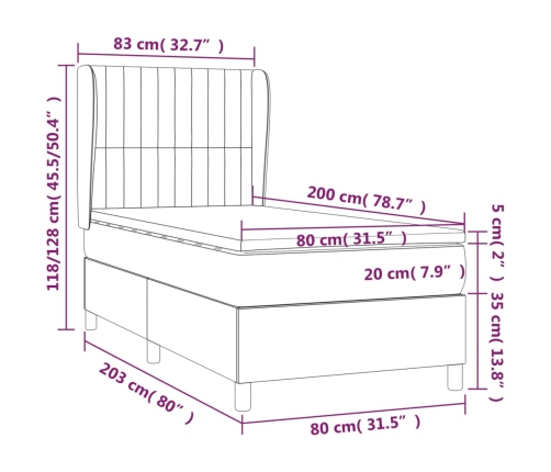 Cama box spring con colchón tela gris taupe 80x200 cm