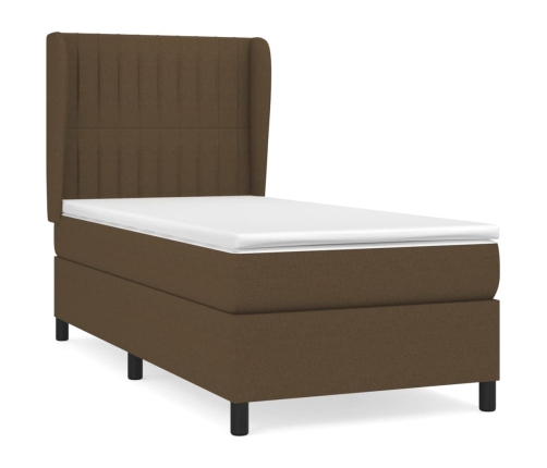 Cama box spring con colchón tela marrón oscuro 90x200 cm