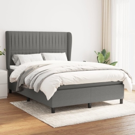 Cama box spring con colchón tela gris oscuro 140x190 cm