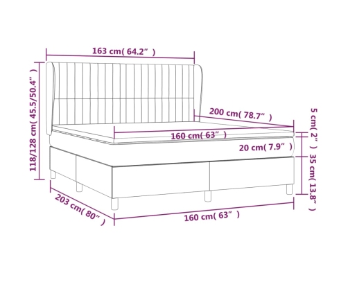 Cama box spring con colchón tela gris oscuro 160x200 cm