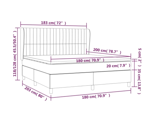 Cama box spring con colchón tela gris claro 180x200 cm