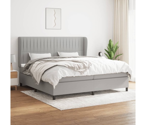 Cama box spring con colchón tela gris claro 200x200 cm