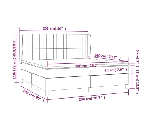 Cama box spring con colchón tela negro 200x200 cm