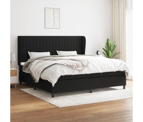 Cama box spring con colchón tela negro 200x200 cm