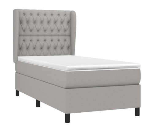 Cama box spring con colchón tela gris claro 90x190 cm