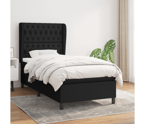 Cama box spring con colchón tela negro 90x190 cm