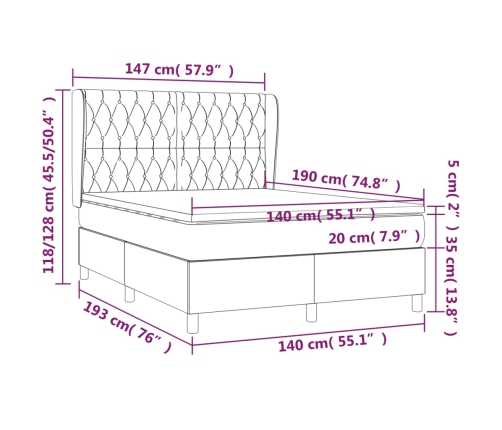 Cama box spring con colchón tela marrón oscuro 140x190 cm