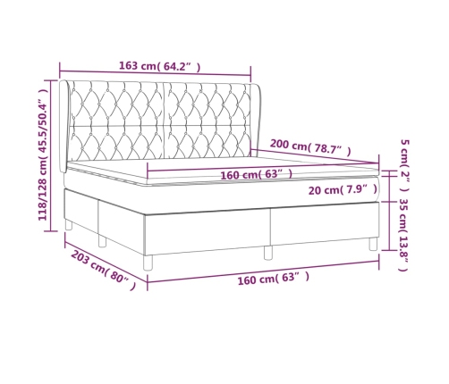 Cama box spring con colchón tela gris claro 160x200 cm