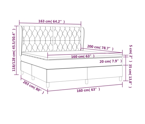 Cama box spring con colchón tela negro 160x200 cm