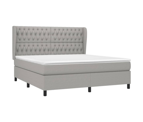 Cama box spring con colchón tela gris claro 180x200 cm