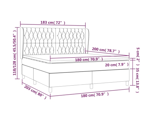 Cama box spring con colchón tela gris oscuro 180x200 cm