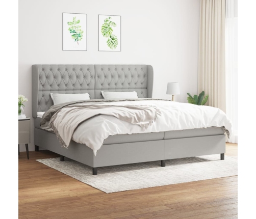 Cama box spring con colchón tela gris claro 200x200 cm