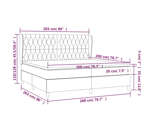 Cama box spring con colchón tela gris oscuro 200x200 cm