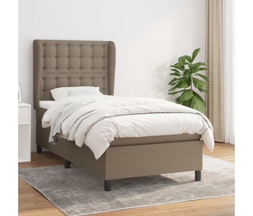 Cama box spring con colchón tela gris taupe 80x200 cm