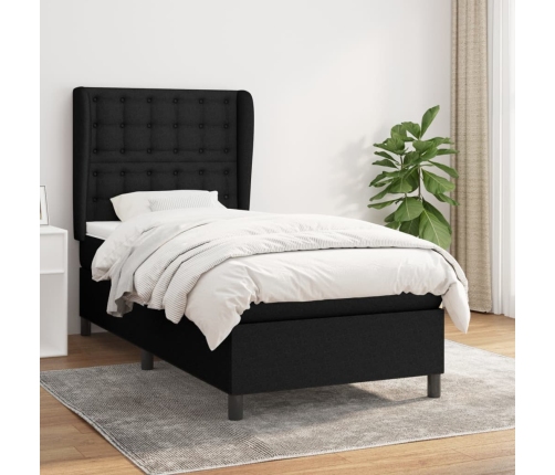 Cama box spring con colchón tela negro 90x190 cm