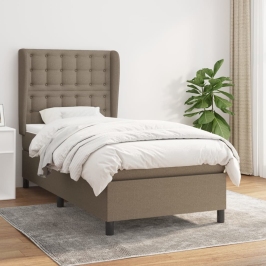 Cama box spring con colchón tela gris taupe 90x200 cm