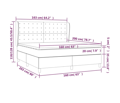 Cama box spring con colchón tela gris claro 160x200 cm