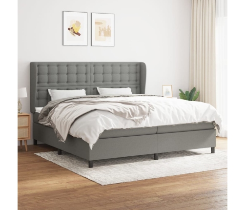 Cama box spring con colchón tela gris oscuro 200x200 cm