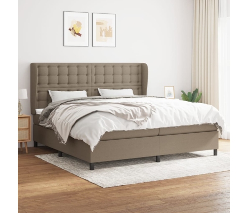 Cama box spring con colchón tela gris taupe 200x200 cm