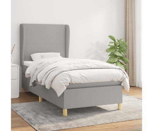 Cama box spring con colchón tela gris claro 80x200 cm