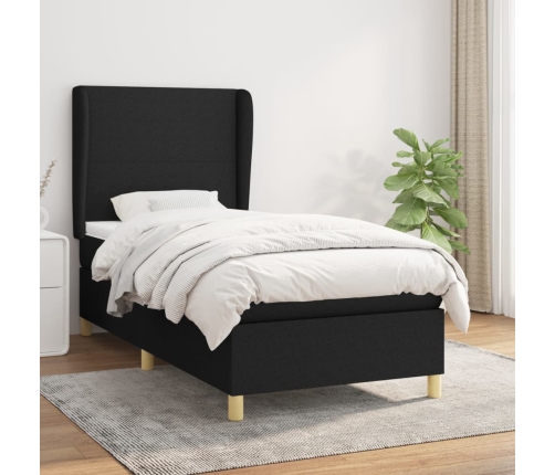 Cama box spring con colchón tela negro 90x190 cm