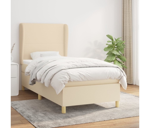 Cama box spring con colchón tela color crema 90x190 cm