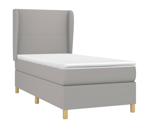 Cama box spring con colchón tela gris claro 100x200 cm