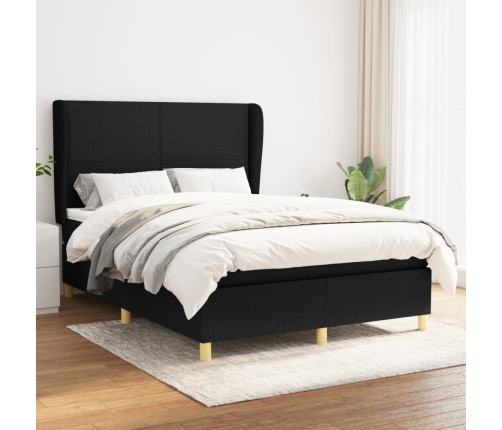 Cama box spring con colchón tela negro 140x190 cm