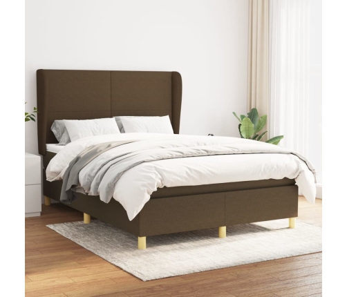 Cama box spring con colchón tela marrón oscuro 140x190 cm