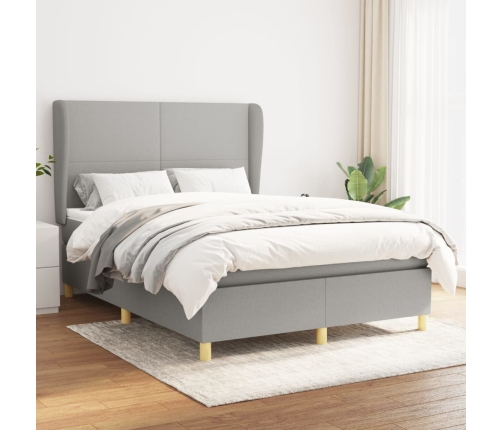 Cama box spring con colchón tela gris claro 140x200 cm