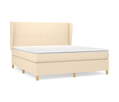 Cama box spring con colchón tela color crema 160x200 cm