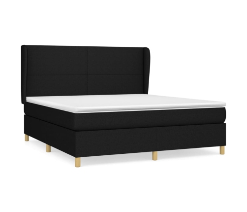 Cama box spring con colchón tela negro 180x200 cm