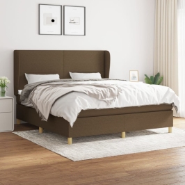 Cama box spring con colchón tela marrón oscuro 180x200 cm